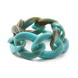 Acrylic Curb Chains Finger Rings, Dark Turquoise, Inner Diameter: 17mm(RJEW-JR00311-01)