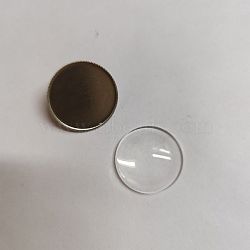 Blank Dome Glass Flat Round Brooch, 316 Surgical Stainless Steel Lapel Pin for Backpack Clothes, Stainless Steel Color, 26mm(JEWB-AB00003)