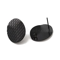 304 Stainless Steel Stud Earrings Findings, with Vertical Loop, Textured Oval, Electrophoresis Black, 20x16mm, Hole: 2.5mm, Pin: 0.7mm(STAS-B041-01EB)