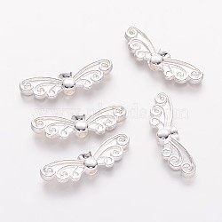 Tibetan Style Alloy Beads, Lead Free & Cadmium Free & Nickel Free, Silver Color, Butterfly, 22x7mm, Hole: 1mm(TIBEB-1331-S-FF)