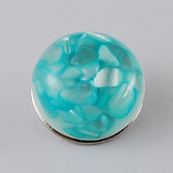 Brass Jewelry Snap Buttons, with Resin Beads, Flat Round, Platinum, Dark Turquoise, 18x11~13mm, Knob: 5mm(X-RESI-R076-11)