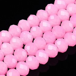 Baking Painted Imitation Jade Glass Bead Strands, Faceted Rondelle, Hot Pink, 6x5mm, Hole: 1.2mm, about 85pcs/strand, 16.73''(42.5cm)(X-DGLA-A034-J6MM-A01)