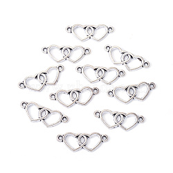 Alloy Connector Charms, Double Heart, Platinum, 10.5x27x1.5mm, Hole: 1.6mm(FIND-TAC0009-94P)