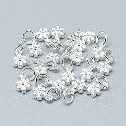 925 Sterling Silver Charms, with Jump Ring, Flower, Silver, 8x5x3mm, Hole: 4mm(X-STER-T002-104S)