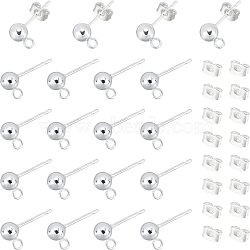 Unicraftale 20pcs 304 Stainless Steel Ball Stud Earring Post, Round Earring Findings with Loop, 20pcs Iron Ear Nuts/Earring Backs, Silver, 16x5mm, Hole: 1.8mm, Pin: 0.8mm(FIND-UN0001-12)