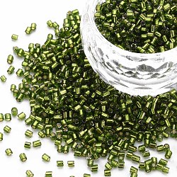 Glass Bugle Beads, Silver Lined, Olive Drab, 1.8~2.2x1.8~2mm, Hole: 0.8~0.9mm, about 15000pcs/pound(SEED-S032-08A-55A)