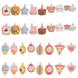 32Pcs 16 Style Opaque Resin Pendants, with Platinum Tone Iron Loops, Food/Animal, Mixed Color, 20~27x15~28x5.5~11mm, hole: 2~2.2mm, 2pcs/style(RESI-CA0001-70)