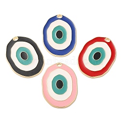 Alloy Enamel Pendants, Long-Lasting Plated, Cadmium Free & Nickel Free & Lead Free, Golden, Oval with Evil Eye Charm, Mixed Color, 30x22x1.5mm, Hole: 1.6x2.3mm(ENAM-K069-18G)