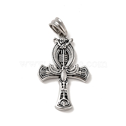 Tibetan Style 304 Stainless Steel Pendants, Cross Charms, Antique Silver, 33.5x21x3mm, Hole: 5x7mm(STAS-G275-04AS)