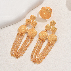 Vintage Alloy Round Tassel Earrings & Ring Sets for Women's Party Wedding, Golden(KC7338)