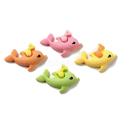 Sea Animal Opaque Resin Decoden Cabochons, Dolphin with Bowknot, Mixed Color, 30x19x6mm(RESI-D008-03)
