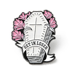 Halloween Coffin with Flower Alloy Enamel Pin, Word Get in Loser Brooch for Backpack Clothes, Cross, 29.5x25.5x1.6mm(JEWB-B006-03A)