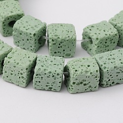 Natural Lava Rock Beads Strands, Cube, Dyed, Light Green, 6.5x6.5x6.5mm, about 60pcs/strand, 15.60''(39.63cm)(G-L435-01-6mm-15)