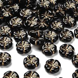 Transparent Acrylic Beads, Flower, Golden Metal Enlaced, Black, 19.5x19.5x7mm, Hole: 1.8mm, about 333pcs/500g(MACR-K359-41C)