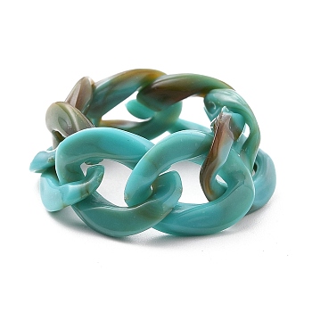 Acrylic Curb Chains Finger Rings, Dark Turquoise, Inner Diameter: 17mm
