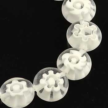Handmade Millefiori Glass Bead Strands, Flat Round, White, 10x4mm, Hole: 1.2mm, about 40pcs/strand, 14.9 inch