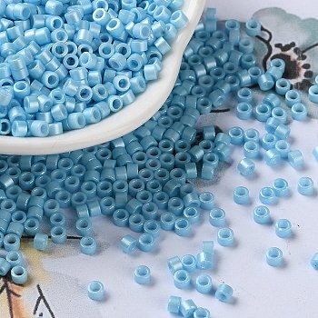 Baking Paint Glass Seed Beads, Cylinder, Light Sky Blue, 2.5x2mm, Hole: 1.4mm, about 5039pcs/50g