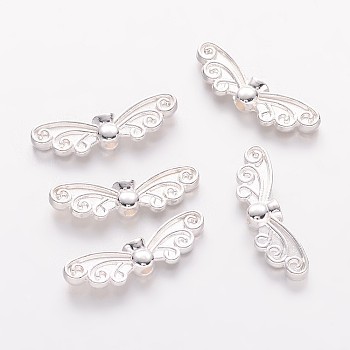 Tibetan Style Alloy Beads, Lead Free & Cadmium Free & Nickel Free, Silver Color, Butterfly, 22x7mm, Hole: 1mm