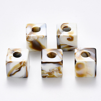 Acrylic Large Hole Beads, Imitation Gemstone Style, Cube, Floral White, 19x19mm, Hole: 7mm, about 68pcs/500g