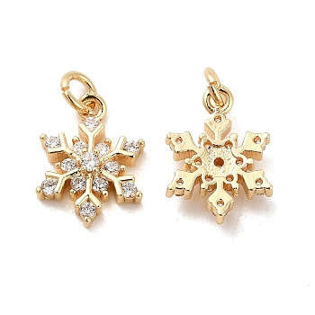 Rack Plating Brass Micro Pave Cubic Zirconia Charms, Long-Lasting Plated, Cadmium Free & Lead Free, with Jump Ring, Snowflake Charm, Real 14K Gold Plated, 15x11.5x4mm, Hole: 3.5mm