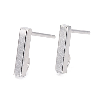 304 Stainless Steel Stud Earring Findings, Rectangle, Silver, 10x2mm, Hole: 1.8mm, Pin: 0.7mm