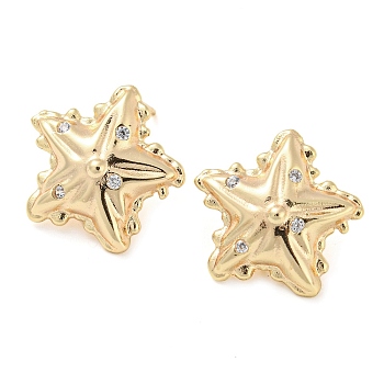 Brass with Glass Stud Earrings Findings, with Loops, Star, Real 18K Gold Plated, 17.5x18.5mm, Hole: 1.2mm, Pin: 11x0.7mm