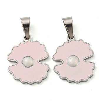 316 Surgical Stainless Steel Pendants, with Enamel, Shell Charm, Stainless Steel Color, 16x13x2mm, Hole: hole: 5.5x3mm