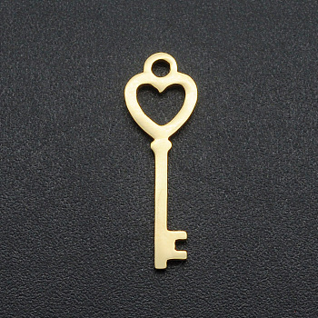 201 Stainless Steel Pendants, Laser Cut, Skeleton Key, Golden, 19.5x6.5x1mm, Hole: 1.6mm