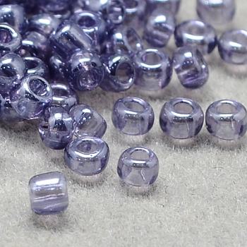 8/0 Grade A Round Glass Seed Beads, Transparent Colours Lustered, Lilac, 8/0, 3x2mm, Hole: 1mm, about 10000pcs/pound