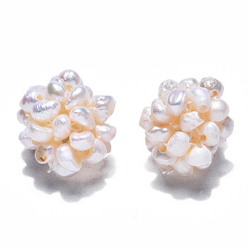 Round Natural Cultured Freshwater Pearl Beads, Handmade Ball Cluster Beads, Creamy White, 12~15mm, Hole: 1.2~1.8mm