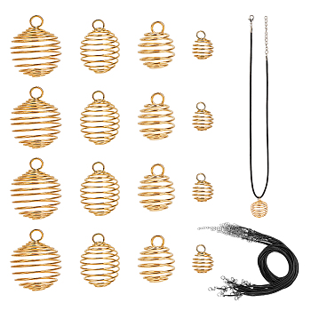 DIY Wire Pendants Necklaces Kits, Including Hollow Iron Wire Pendants and Imitation Leather Cord Necklaces Makings, Golden, 17"x2mm, 24pcs/box