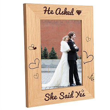 Natural Wood Photo Frames, for Tabletop Display Photo Frame, Rectangle with Word, Heart Pattern, 200x150mm