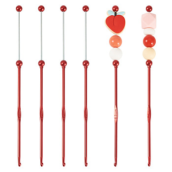 4Pcs DIY Alloy Beadable Crochet Hooks, FireBrick, 18.75x0.8cm