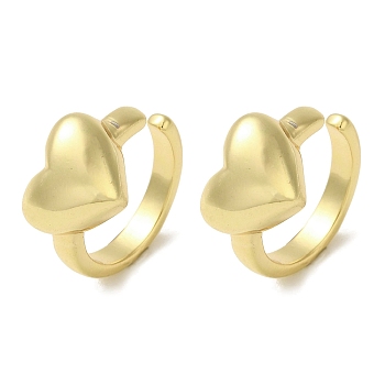 Rack Plating Brass Heart Cuff Earrings, Cadmium Free & Lead Free, Long-Lasting Plated, Real 18K Gold Plated, 17.5x8mm