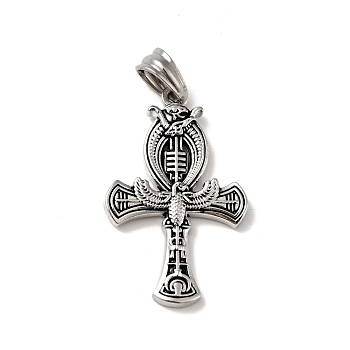 Tibetan Style 304 Stainless Steel Pendants, Cross Charms, Antique Silver, 33.5x21x3mm, Hole: 5x7mm