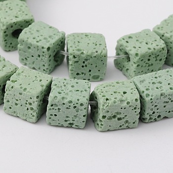 Natural Lava Rock Beads Strands, Cube, Dyed, Light Green, 6.5x6.5x6.5mm, about 60pcs/strand, 15.60''(39.63cm)