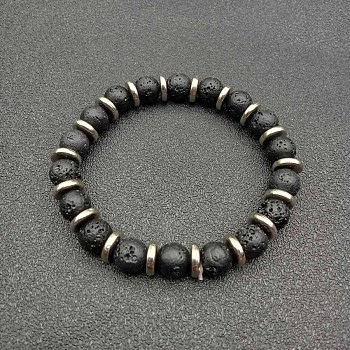 Round Natural Lava Rock Beaded Stretch Bracelets for Women Men