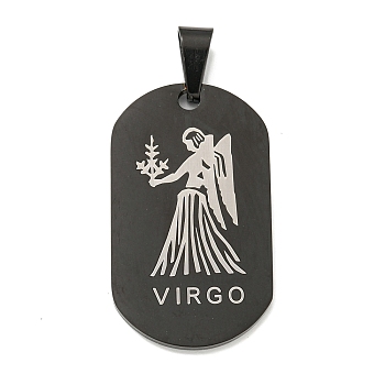 316 Surgical Stainless Steel Pendants, Oval with Constellation Charm, Black, Virgo, 37.5x22x1.9mm, Hole: 7.9x4.8mm