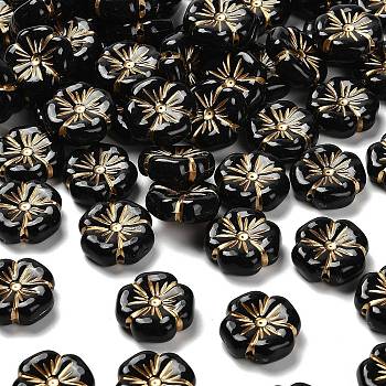 Transparent Acrylic Beads, Flower, Golden Metal Enlaced, Black, 19.5x19.5x7mm, Hole: 1.8mm, about 230pcs/500g