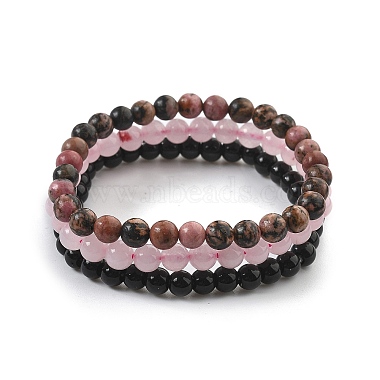 3piezas 3 conjunto de pulseras elásticas con cuentas redondas de estilo rodonita natural(PW23030761414)-4