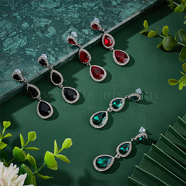 3 Pairs 3 Colors Glass Teardrop Dangle Stud Earrings with Rhinestone(EJEW-AN0003-98)-7