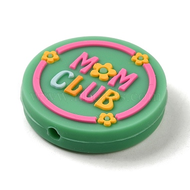 плоские круглые силиконовые бусины с надписью Mom Club(SIL-Q025-02C)-2