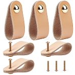 PU Leather Door Handles, for Cabinet Door Straps Replacement Accessories, Gold, 141x24.5x2.5~8.5mm, Hole: 3.5~5mm, 24x7.5mm(FIND-WH0052-53C)
