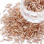 Plated Glass Bugle Beads, Metallic Colours, Dark Salmon, 6~7x2mm, Hole: 1mm, about 10000pcs/Pound(SEED-S046-01B-39A)