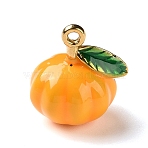 304 Stainless Steel Charms, Pumpkin Charms, with Enamel, Golden, Orange, 13x12x10.5mm, Hole: 1.2mm(STAS-D203-02G)