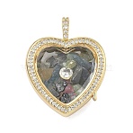 Brass Micro Pave Clear Cubic Zirconia Pendants, Heart Charms, Lead Free & Cadmium Free, Long-Lasting Plated, Rack Plating, Golden, Dark Sea Green, 34x27x12mm, Hole: 5x4mm(KK-C251-07G-02)