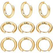 12 Pairs 202 Stainless Steel Huggie Hoop Earrings with 316 Surgical Stainless Steel Pins, Real 18K Gold Plated, 9 Gauge, 16.5x18x3mm, Pin: 1mm(EJEW-SC0001-40G)