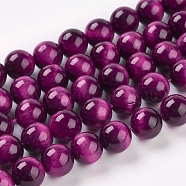 Natural Rose Tiger Eye Beads Strands, Dyed & Heated, Round, Medium Violet Red, 10mm, Hole: 1mm(G-G099-10mm-3)
