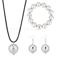 Alloy Disco Ball Beaded Stretch Bracelet & Dangle Earrings & Pendant Necklace, Jewelry Set for Women, Platinum, 50mm, Pin: 0.7mm, 2 inch(52.8mm), 22.56(57.3cm)(SJEW-AN0001-08)