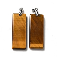 Natural Tiger Eye Big Pendants, Rectangle Charms, with Rack Plating Platinum Plated Brass Snap on Bails, Lead Free & Cadmium Free, 48~51x19~20x6~7.5mm, Hole: 5.7x4mm(G-H286-06P-03)